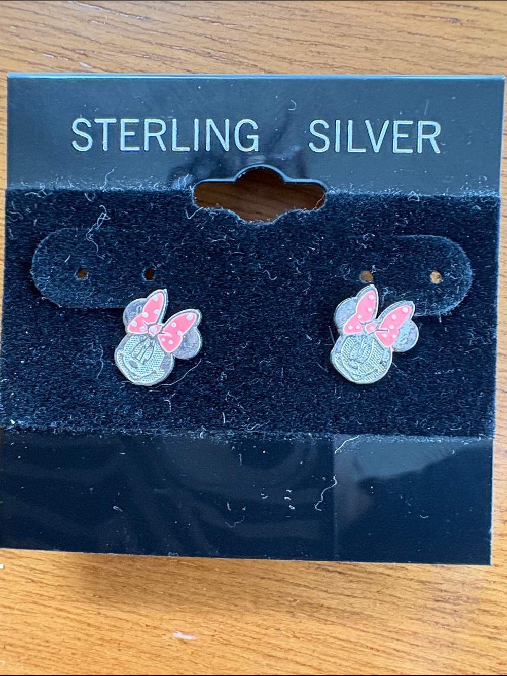 Disney Sterling Silver Minnie Mouse Stud Earrings with Pink Bow